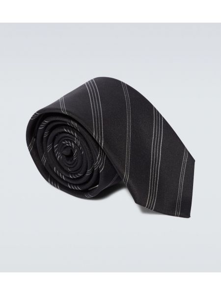 Selyem csíkos selyem nyakkendő Saint Laurent fekete