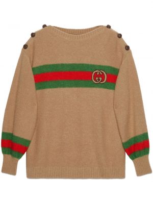 Плетен пуловер Gucci кафяво