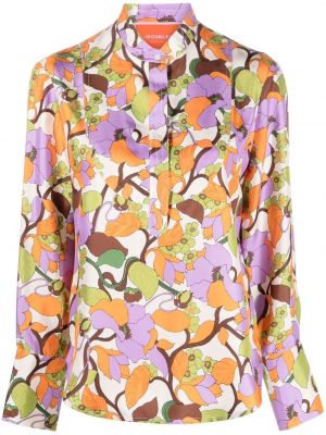 Svilena srajca s cvetličnim vzorcem s potiskom La Doublej bela
