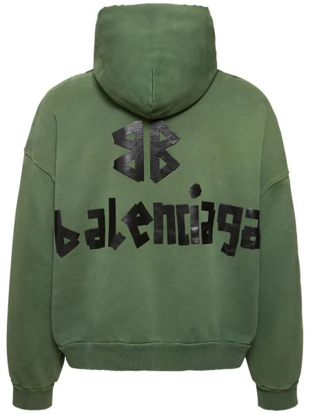 Medvilninis džemperis su gobtuvu Balenciaga žalia