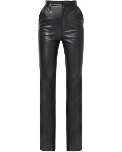 Pantalones de cintura alta de cuero Saint Laurent negro