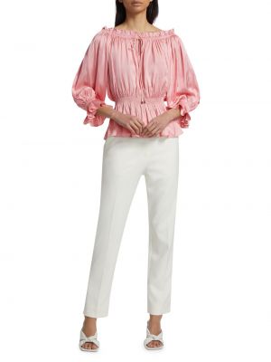 Атласная блузка с рюшами Elie Tahari розовая
