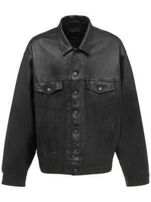Czarna kurtka jeansowa skórzana Balenciaga