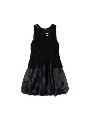 Dzianinowa haftowana sukienka mini Twinset czarna