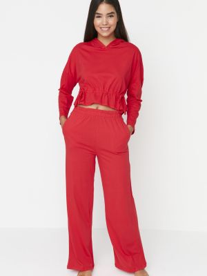 Pletené pyžamo s kapucí Trendyol červené