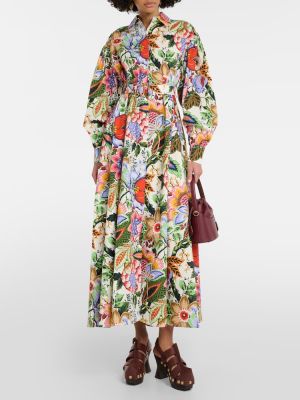 Bombažna midi obleka s cvetličnim vzorcem Etro