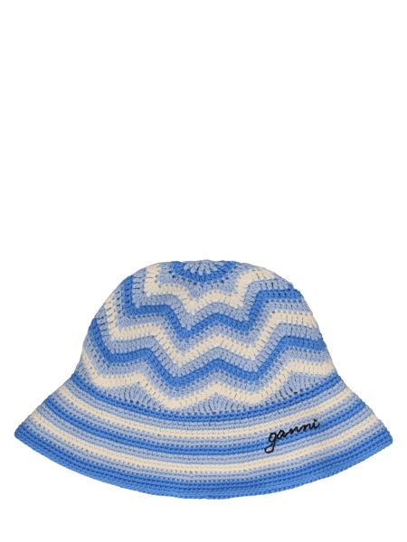 Памучна шапка Ganni синьо