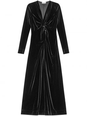 Žametna dolga obleka iz rebrastega žameta Ganni črna