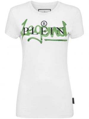 Βαμβακερή μπλούζα με πετραδάκια Philipp Plein λευκό