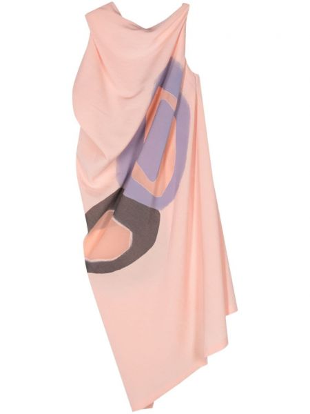 Sukienka z nadrukiem w abstrakcyjne wzory asymetryczna Issey Miyake różowa