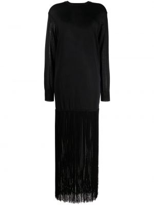 Dlouhé šaty s třásněmi Khaite černé