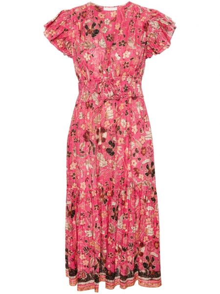 Květinové midi šaty Ulla Johnson růžové