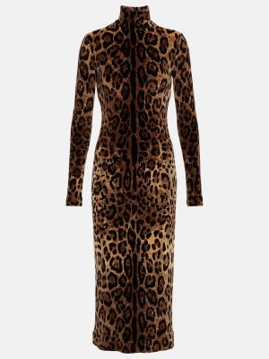 Жаккард леопардовое длинное платье с принтом Dolce&gabbana коричневое