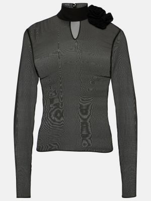 Прозрачная шелковая блузка с аппликацией Magda Butrym черная