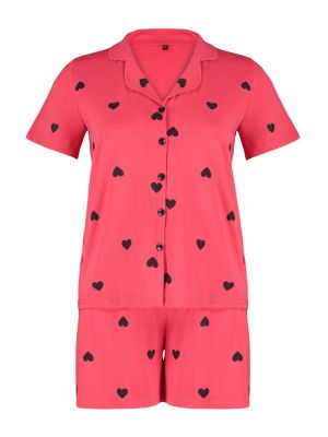Südametega kootud pidžaama Trendyol punane