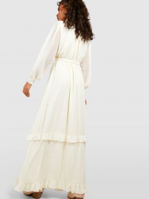 Шифоновое длинное платье бохо с рюшами Boohoo белое