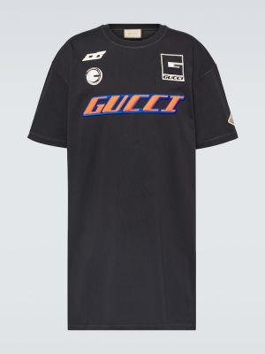 Camiseta de algodón con estampado de tela jersey Gucci negro