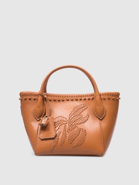 Кожаная сумка с вышивкой Ermanno Scervino коричневая