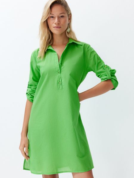 Fonott pamut midi ruha Trendyol zöld