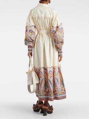 Bombažna midi obleka s paisley potiskom Etro bela