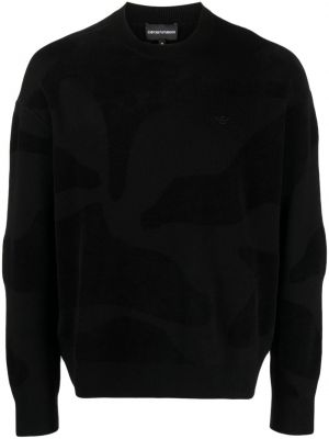 Пуловер бродиран с кръгло деколте Emporio Armani черно