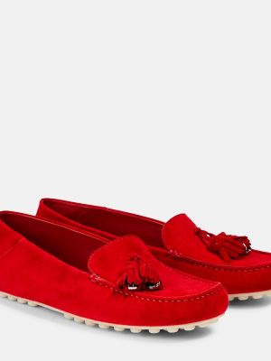 Pantofi loafer din piele de căprioară cu buline Loro Piana roșu