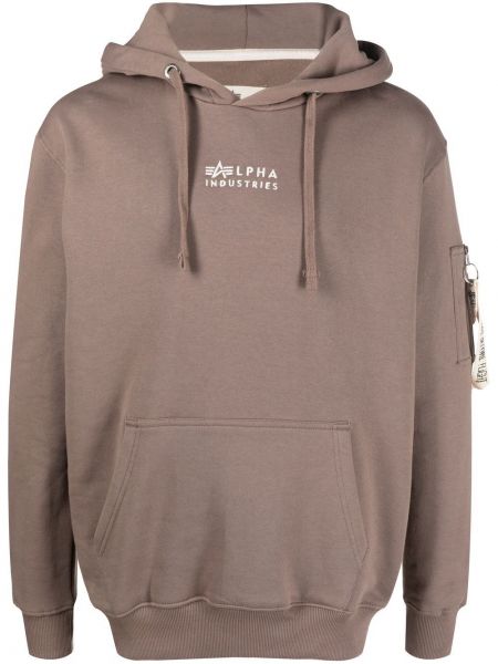 Hoodie med broderi Alpha Industries brun