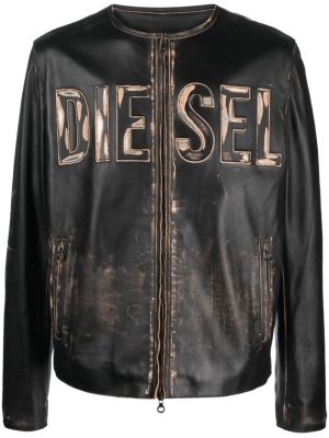 Kožená bunda s potiskem Diesel černá
