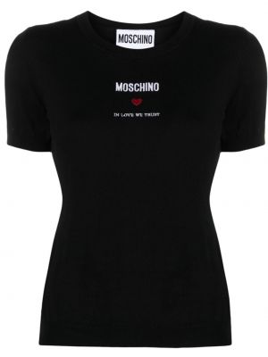 Pletený bavlněný top s výšivkou Moschino černý