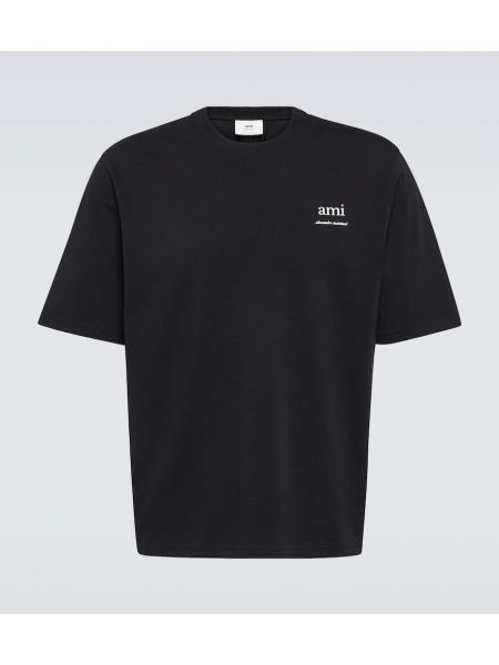 Kokvilnas t-krekls džersija Ami Paris melns