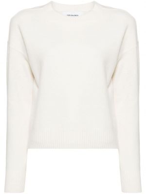 Sweter wełniany z okrągłym dekoltem Yves Salomon biały