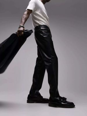Кожаные прямые брюки из искусственной кожи Topman черные