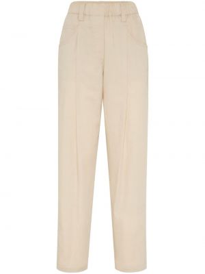 Plisované bavlnené rovné nohavice Brunello Cucinelli béžová