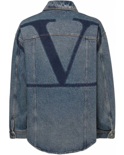 Oversize памучна дънкова риза Valentino синьо