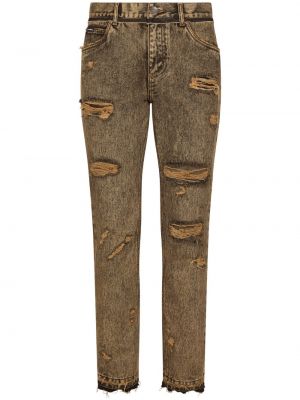 Skinny džíny s dírami Dolce & Gabbana hnědé