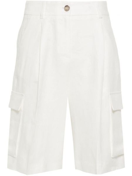 Plisirane lanene kratke hlače Peserico bela