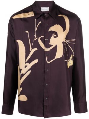 Raštuota gėlėta šilkinė marškiniai Pierre-louis Mascia violetinė
