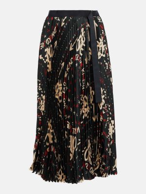 Plisované midi sukně s potiskem Sacai černé