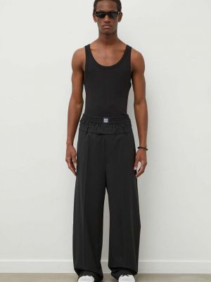 Černé jednobarevné vlněné kalhoty Msgm