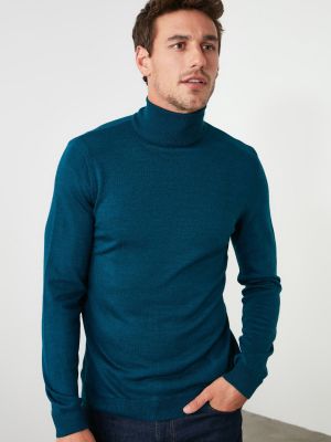 Пуловер с висока яка Trendyol синьо