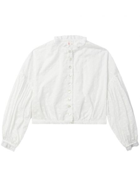Bluză din bumbac cu model floral Yuhan Wang alb