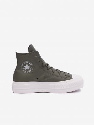 Δερμάτινα sneakers με πλατφόρμα Converse Chuck Taylor All Star γκρι