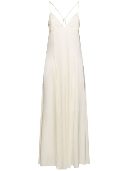 Μεταξωτή μάξι φόρεμα με δαντέλα Forte_forte λευκό