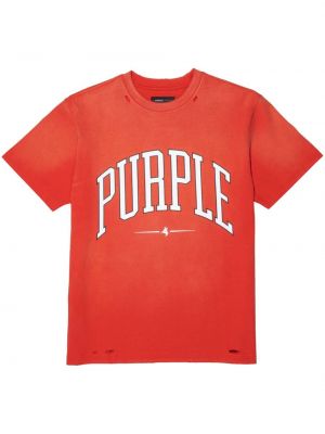 Памучна тениска с протрити краища с принт Purple Brand