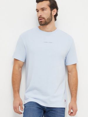 Памучна тениска с дълъг ръкав с апликация Tommy Jeans синьо