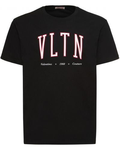 Памучна тениска Valentino черно