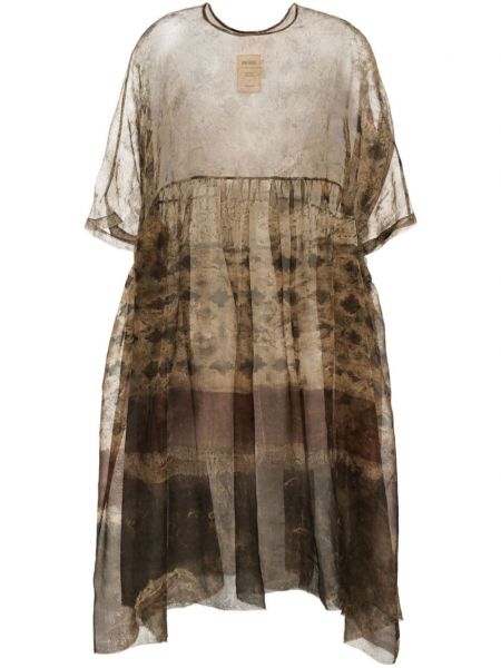 Midi šaty s potiskem s abstraktním vzorem Uma Wang hnědé
