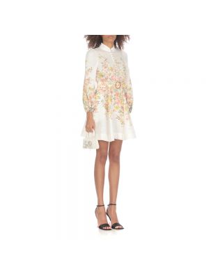 Mini vestido con botones de lino de flores Zimmermann blanco