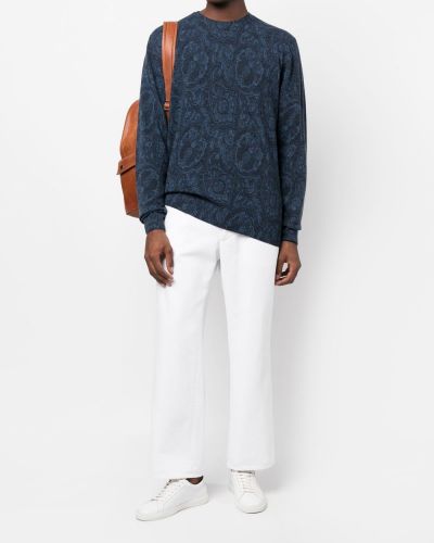 Dzianinowy sweter z nadrukiem z wzorem paisley Etro niebieski