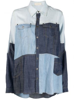 Klasická lněná džínová košile s dlouhými rukávy Mes Demoiselles - modrá